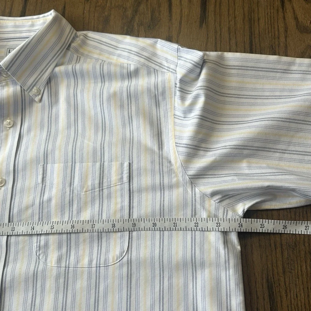 LL Bean Traditional Fit 16 35 Blue Yellow Striped Oxford Preppy Shirt Timeless